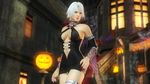 1girl 3d breasts christie christie_(doa) dead_or_alive dead_or_alive_5 fangs halloween large_breasts night official_art solo tecmo vampire white_hair 