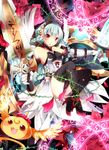  bad_id bad_pixiv_id bare_shoulders black_legwear braid dual_wielding hair_ornament holding homaderi light_valkyrie_(p&amp;d) long_hair looking_at_viewer magic_circle open_mouth pink_eyes puzzle_&amp;_dragons shield shynee_(p&amp;d) silver_hair skirt smile sword thighhighs twin_braids valkyrie_(p&amp;d) weapon 