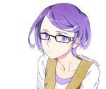  bad_id bad_pixiv_id bespectacled black-framed_eyewear character_name dokidoki!_precure glasses kenzaki_makoto looking_at_viewer negom precure purple_eyes purple_hair short_hair simple_background solo upper_body white_background 