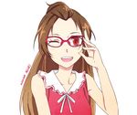  bad_id bad_pixiv_id bespectacled brown_hair character_name dokidoki!_precure glasses half_updo long_hair looking_at_viewer madoka_aguri negom one_eye_closed open_mouth precure red-framed_eyewear red_eyes sailor_collar simple_background sleeveless smile solo upper_body white_background white_sailor_collar 