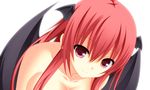  backlighting bat_wings breasts cleavage collarbone head_wings kaiba-san_@kc koakuma large_breasts long_hair looking_at_viewer nude out-of-frame_censoring pink_eyes red_hair smile solo touhou upper_body wings 