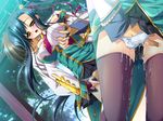  1girl baseson black_hair blush fingering game_cg kan&#039;u kan'u katagiri_hinata koihime_musou long_hair ponytail pussy_juice thighhighs underwear yellow_eyes 