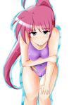  bent_over blue_eyes cameltoe competition_swimsuit gema_(yarukisu) highres long_hair lyrical_nanoha mahou_shoujo_lyrical_nanoha_strikers one-piece_swimsuit pink_hair ponytail signum swimsuit 