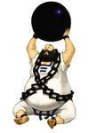  bald barefoot beard big_belly chain chang_koehan cuffs dougi eyebrows facial_hair fat fat_man full_body male_focus nona official_art shackles simple_background sitting snk solo the_king_of_fighters the_king_of_fighters_2001 toes white_background wrecking_ball 
