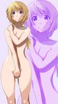  blonde_hair charlotte_dunois covering covering_breasts covering_crotch frown highres infinite_stratos long_hair nude ponytail purple_eyes solo suesan zoom_layer 