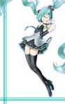  boots closed_eyes detached_sleeves hatsune_miku headphones highres kinfuji long_hair music open_mouth singing thigh_boots thighhighs twintails vocaloid 