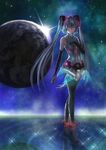  boots bridal_gauntlets emi_hades hand_on_own_chest hatsune_miku hatsune_miku_(append) high_heels highres long_hair planet solo thigh_boots thighhighs twintails very_long_hair vocaloid vocaloid_append 
