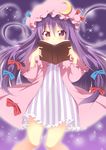  bad_id bad_pixiv_id book crescent dress hat oniku_(shimofuri-ke) open_book patchouli_knowledge purple_eyes purple_hair ribbon solo touhou 