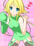  blonde_hair blue_eyes blush breasts heart k-asul long_hair medium_breasts open_mouth original solo thighhighs 