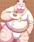  2015 anthro belly cake clothing food fundoshi fur hat humanoid_hands japanese_clothing lako male mammal polar_bear shirt simple_background solo underwear ursid ursine white_fur 