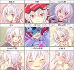  blush closed_eyes expressions grin kurabino_(kurara) open_mouth purple_eyes senki_zesshou_symphogear silver_hair smile sweatdrop tears translated yukine_chris 