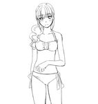  blush fortune_quest greyscale lineart looking_at_viewer monochrome pastel_g._king rio30 solo swimsuit 