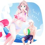  1girl bad_id bad_pixiv_id bikini blonde_hair green_eyes innertube maka_albarn male_swimwear pan_(ahoi!) red_eyes short_hair shorts soul_eater soul_eater_(character) swim_trunks swimsuit swimwear white_hair 