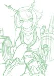  breasts green kantai_collection large_breasts looking_at_viewer monochrome mutsu_(kantai_collection) okitakung sitting sketch 