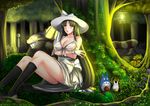  1girl apple bad_id bad_pixiv_id black_hair black_legwear breasts dress food fruit hasshaku-sama hat kneehighs large_breasts long_hair nekobus nipples red_eyes role_reversal see-through shibata_rai studio_ghibli tonari_no_totoro totoro very_long_hair wet wet_clothes 