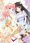  :d :o animal_ears black_hair blue_eyes blush book bookmark bracelet calendar_(object) cat cat_ears checkerboard_cookie chibi colored_eyelashes cookie dog dress flower food green_eyes holding_hands jewelry long_hair looking_back macaron miwabe_sakura multiple_girls necklace open_book open_mouth original pink_hair smile twintails 