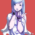  bangle blue_hair bracelet braid casual falcoon jewelry kula_diamond lips long_hair official_art pointing pointing_at_viewer red_background side_braid single_braid solo the_king_of_fighters upper_body 