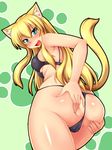  animal_ears anus aqua_eyes ass black_bra blonde_hair blush bra breasts cat_ears cat_tail fang long_hair looking_at_viewer looking_back medium_breasts nokoppa open_mouth original panties partially_visible_anus partially_visible_vulva shiny shiny_skin smile solo spread_ass tail thong underwear underwear_only 