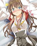  appei_(555) blue_eyes blush brown_eyes brown_hair detached_sleeves double_bun hairband japanese_clothes kantai_collection kongou_(kantai_collection) looking_at_viewer nontraditional_miko solo sweatdrop 