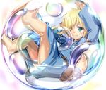  animal_ears barefoot blonde_hair bubble green_eyes highres in_bubble naka original short_hair solo tail 