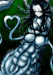  black_hair breasts heart heart_tail lamia long_hair medium_breasts monster_girl nipples original pale_skin ringed_eyes sketch smile solo taguchi_kirei tail yellow_eyes 