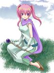  blush cape dress fire_emblem fire_emblem:_rekka_no_ken long_hair pink_hair purple_eyes serra smile solo staff twintails umehime 