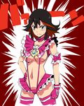  adapted_costume armband black_hair blush bow breasts choker cosplay cure_melody cure_melody_(cosplay) frills gloves grey_eyes hand_on_hip horns kill_la_kill koshimizu_ami magical_girl matoi_ryuuko medium_breasts multicolored_hair navel pink_choker pink_legwear precure red_hair revealing_clothes ribbon seiyuu_connection short_hair skirt solo suite_precure suspenders sweatdrop thighhighs tj-type1 two-tone_hair underboob 