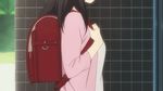  1girl animated animated_gif backpack bag black_hair bounce ichijou_hotaru long_hair lowres non_non_biyori randoseru solo sweater 