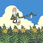  blue_sky commentary_request flying food from_side fruit no_humans oddish outdoors pineapple pokemon pokemon_(creature) saboteri_(savot) sky summer yanmega 