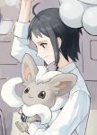  1boy ahoge black_hair castform castform_(normal) cheren_(pokemon) cinccino collared_shirt holding holding_pokemon male_focus pokemon pokemon_(creature) pokemon_black_2_and_white_2 sadoseja854000 shirt upper_body white_shirt xtransceiver 