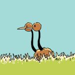  closed_mouth doduo from_side grass looking_ahead no_humans outdoors pokemon pokemon_(creature) saboteri_(savot) solid_oval_eyes 