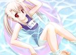  :3 barefoot blonde_hair fate/stay_night fate_(series) illyasviel_von_einzbern innertube long_hair name_tag non-web_source one-piece_swimsuit red_eyes sakuraba_yukine school_swimsuit solo swimsuit twintails 