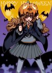  bat blush brown_hair halloween happy_halloween harry_potter hermione_granger jack-o'-lantern long_hair moon pantyhose pumpkin pumpkin_hat solo takanashi_ringo wand 
