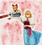 alice_margatroid bad_id bad_pixiv_id blonde_hair blood book doll grimoire grimoire_of_alice hairband shanghai_doll short_hair solo sword torinone touhou weapon 