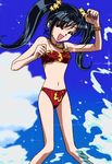  bikini black_hair bracelet closed_eyes flower gals! happy hoshino_aya jewelry long_hair necklace screencap solo stitched swimsuit third-party_edit twintails very_long_hair water 
