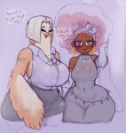  2026 afro anthro avian beak big_breasts bird blonde_hair bottomwear breasts brown_body brown_skin clothed clothing curvy_figure dialogue dress duo ear_piercing ear_ring english_text eyebrows eyelashes eyes_closed eyewear feather_hands feathers female fully_clothed glasses hair heart_symbol hi_res hoop_ear_ring huge_breasts human looking_at_viewer mammal masxi_32 miniskirt octavia_(masxi_32) open_beak open_mouth open_smile owl piercing ring_piercing short_hair skirt smile speech_bubble spiral spiral_eyes text thick_thighs topwear vest voluptuous wide_hips 