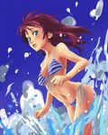  bad_id bad_pixiv_id bikini blue_eyes blush breasts brown_hair copyright_request day front-tie_top ikutaka long_hair medium_breasts red_hair side-tie_bikini sideboob solo splashing string_bikini striped swimsuit underboob water 