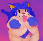:3 alexis_wasilla animal_humanoid areola areola_slip average_penis belly belly_hair big_breasts big_stomach blue_ears blue_hair body_hair bow_ribbon breasts clothing covering_chest digital_media_(artwork) digital_painting_(artwork) dot_eyes erection eyelashes felid felid_humanoid feline feline_humanoid firealpaca_(artwork) gloves gynomorph hair handpaw handwear hi_res humanoid intersex long_hair long_tongue mammal mammal_humanoid nipples nude organs overweight overweight_gynomorph overweight_intersex paint.net_(artwork) painted_background painting_(artwork) pale_skin paws pink_nipples pointy_ears prick_ears pubes purple_background red_nose semi-anthro shaded simple_background simple_eyes solo stomach tail tongue tongue_out trans_(lore) trans_woman_(lore)