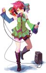  amplifier bad_id bad_pixiv_id boots detached_sleeves drill_hair kasane_teto legs microphone red_hair skirt solo taira twin_drills twintails utau 