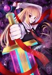  alternate_hair_length alternate_hairstyle bad_id bad_pixiv_id blonde_hair ex-rumia kannagara_kanagi long_hair necktie red_eyes red_neckwear ribbon rumia solo sword touhou weapon 