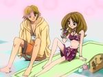  1girl asou_yuuya bikini blush couple drink gals! hetero honda_mami screencap shorts swimsuit 