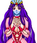  artist_request bandana breasts cleavage dress final_fantasy large_breasts long_hair lowres mask non-web_source oekaki purple_hair solo 