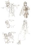  alice_margatroid bad_id bad_pixiv_id boots brown formal gap hairband hat highres kirisame_marisa monochrome multiple_girls necktie pant_suit short_hair sketch suit torinone touhou translation_request yakumo_yukari 