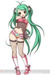  :d antenna_hair arms_behind_back artist_request belt blush fishnets full_body green_eyes green_hair groin hachi_koi hair_ornament idol long_hair looking_at_viewer midriff nagashima_haruka navel open_mouth panties see-through shoes simple_background smile solo standing star thighhighs twintails underwear watermark 