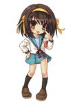  akanbe brown_eyes brown_hair chibi hairband kita_high_school_uniform orange_hairband rokko school_uniform serafuku short_hair solo suzumiya_haruhi suzumiya_haruhi_no_yuuutsu tongue tongue_out 