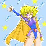  armor artist_request blonde_hair cape faye_(ffmq) final_fantasy final_fantasy_mystic_quest lowres non-web_source oekaki purple_eyes short_hair solo 