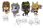  animal_crossing black_eyes blonde_hair braid commentary_request eyewear_on_head green_hair hat headband highres long_hair long_sleeves mishima_(nanimaroom) nanimaroom orange_eyes orange_hair piercing red_eyes sakuya_(nanimaroom) sharp_teeth shirt sketch slit_pupils splatoon_(series) tail tank_top teeth tentacle_hair 