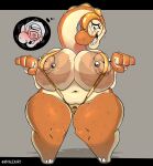 3_toes 4_fingers absurd_res amber_(material) amber_eyes anthro areola aroused aroused_face aroused_smile awkward big_areola big_breasts big_butt big_nipples bikini bikini_thong blush blush_lines bodily_fluids braces brachiosaurid brachiosaurus breast_squeeze breasts butt clitoral_hood clitoris closed_hands clothed clothing crossed_legs dinosaur eyebrows eyelashes eyeliner eyewear feet female fingers genitals glasses glistening glistening_body glistening_breasts glistening_lips gold_bikini hi_res huge_areola huge_breasts larga_(vivalex) lips lipstick long_neck looking_at_viewer macronarian makeup markings mostly_nude motion_lines nails navel nervous nipple_piercing nipples oiled_body orange_body piercing prehistoric_species presenting pubes puffy_nipples reptile saurischian sauropod sauropodomorph scale_markings scales scalie shadow shaking shaved simple_background skimpy slightly_chubby solo speech_bubble spikes spikes_(anatomy) squeezing sweat sweatdrop swimwear tan_body thick_lips thick_thighs tight_clothing tight_fit toenails toes two-piece_swimsuit vivalex vulva wearing_glasses wide_hips
