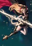 1girl absurdres asymmetrical_sleeves black_cloak blonde_hair bow cape cloak commentary_request dress earrings energy_weapon ereshkigal_(fate) ereshkigal_(second_ascension)_(fate) fate/grand_order fate_(series) fur-trimmed_cloak fur_trim hair_bow highres infinity_symbol jewelry long_hair looking_at_viewer rabbit-bacteria red_eyes single_sleeve skull skull_ornament smile solo spine thighhighs tiara two-sided_cloak two-sided_fabric two_side_up underworld very_long_hair 