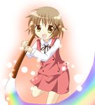  art_brush bad_id bad_pixiv_id brown_eyes brown_hair giant_brush hair_ornament hidamari_sketch highres kaname_ihnk paintbrush painting school_uniform short_hair solo x_hair_ornament yuno 